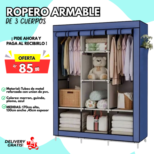 ROPERO 3 CUERPOS ARMABLE