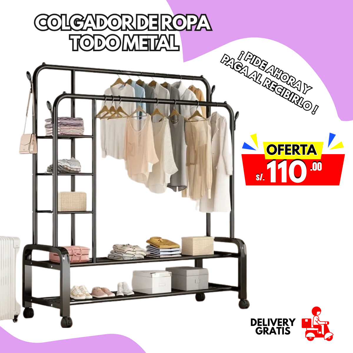 COLGADOR DE ROPA TODO METAL CON PERNO 2B-2N