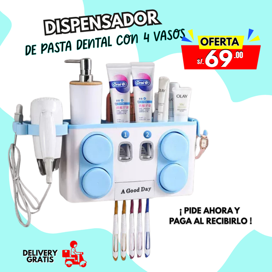DISPENSADOR DE PASTA DENTAL CON 4 VASOS