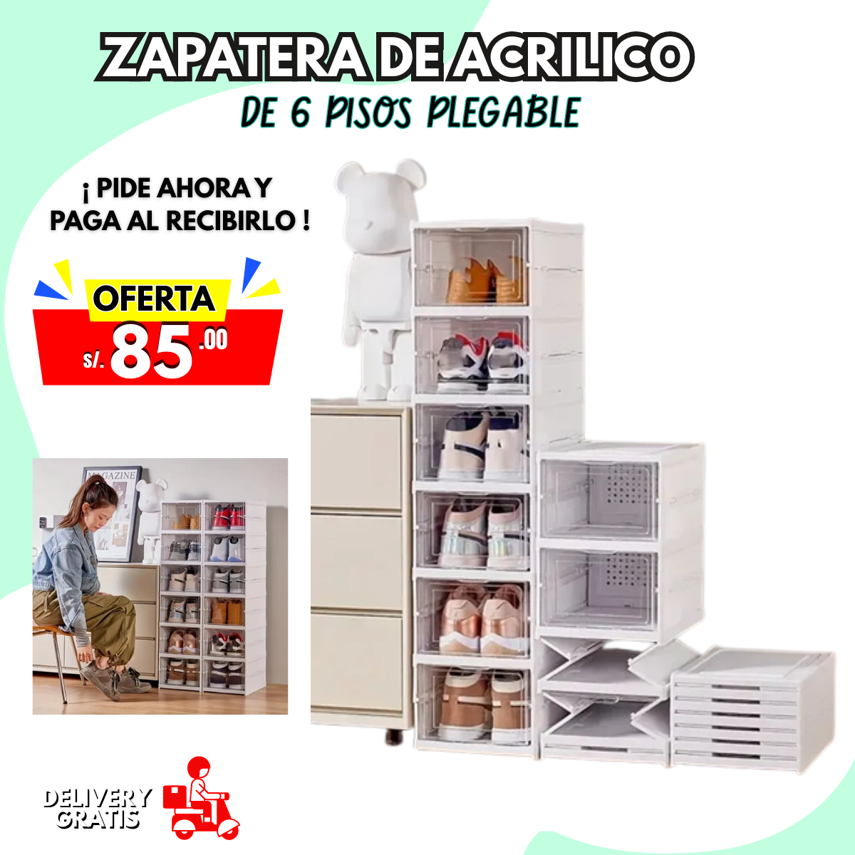 ZAPATERA DE ACRÍLICO 6 PISOS